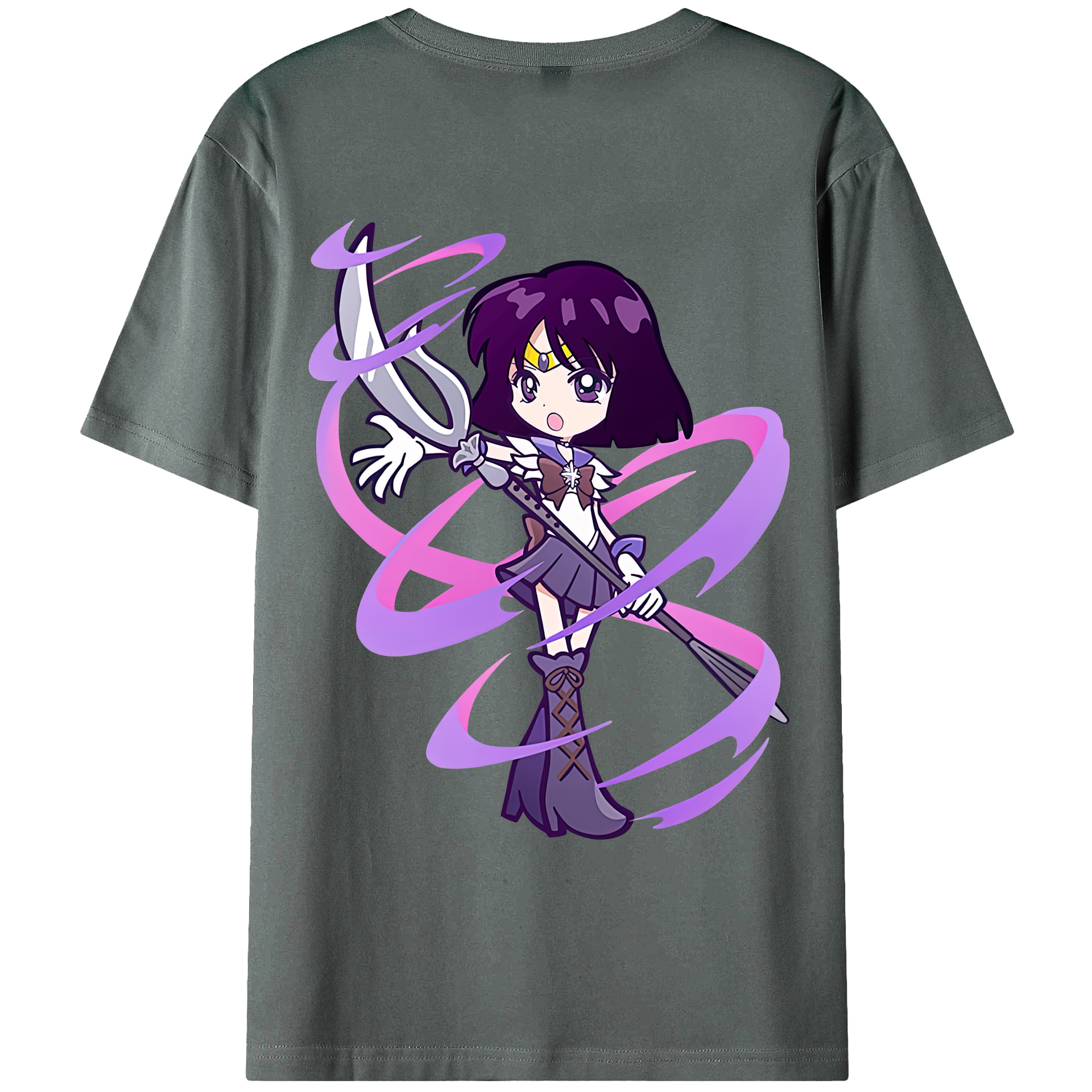 （画像用） 美少女戦士セーラームーン 土萠ほたる Sailor Moon Tomoe Hotaru （セーラーサターン；Sailor Saturn） 綿100％ メンズ半袖Tシャツ（バックプリント） 通気性